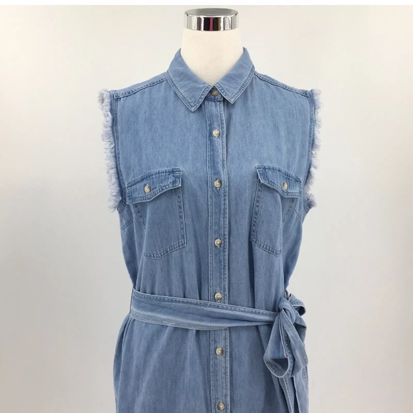 NWT 7 For All Mankind JAPANESE FABRIC Chambray‎ Dress Size: LARGE - Picture 2 of 8